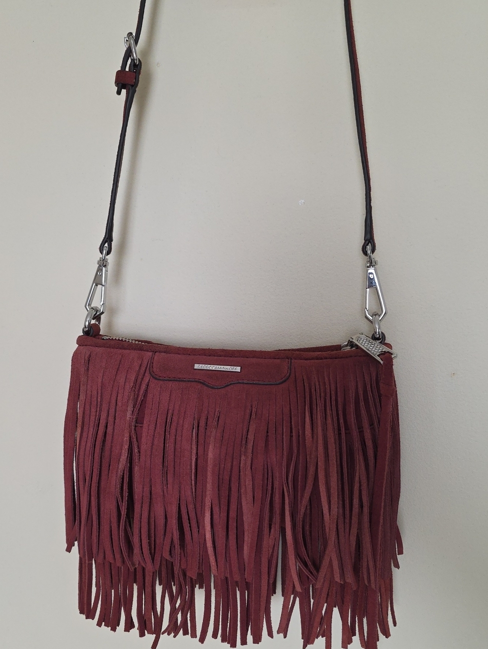 Rebecca Minkoff VINTAGE Burgundy Suede Fringe Crossbody, SHOULDER BAG.